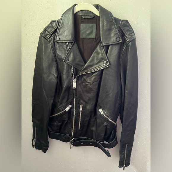 New AllSaints Kahawa Leather Biker Jacket Men’s Size Small - Picture 2 of 9